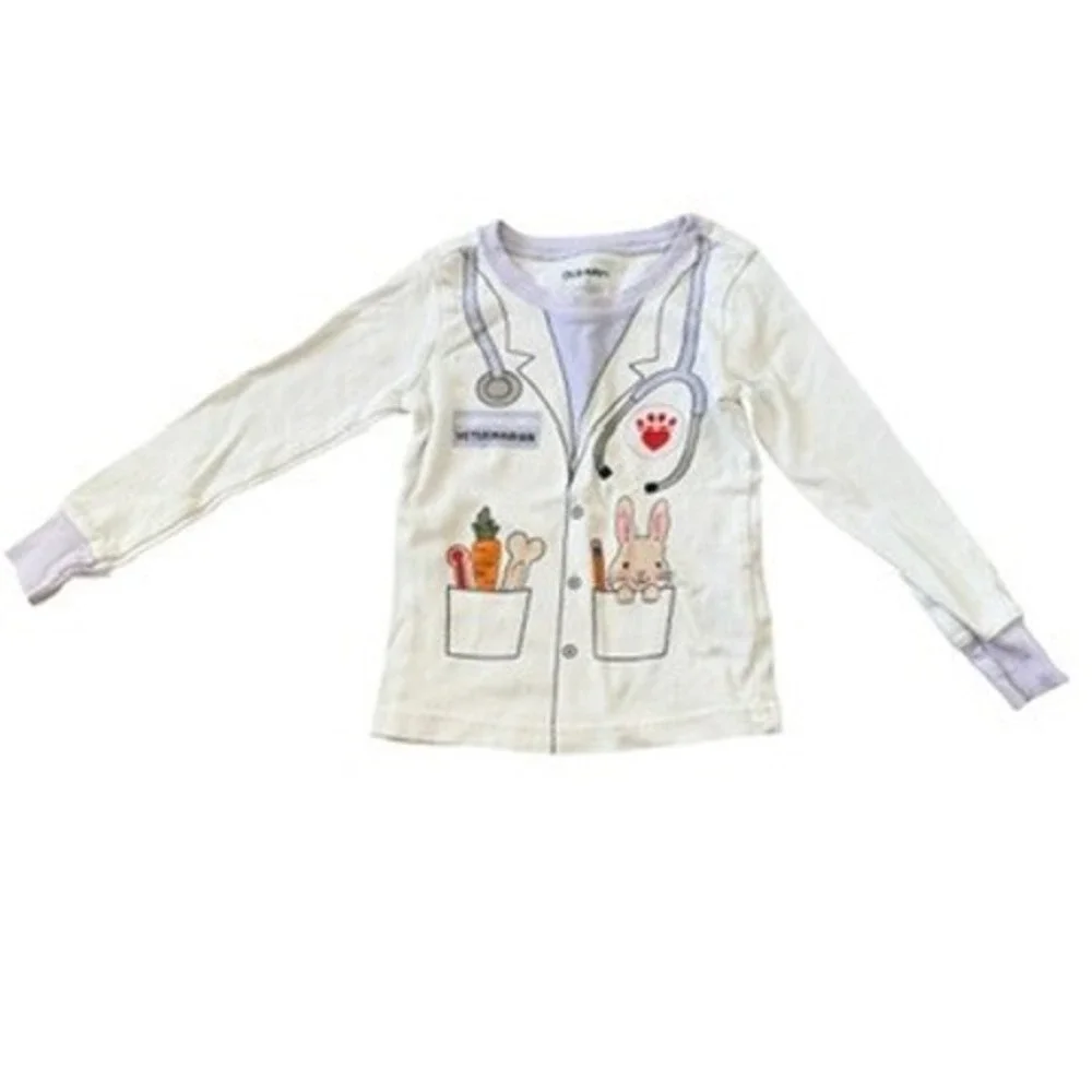 Old Navy Pajama Top White Veterinarian Graphic Long Sleeve Kids 3T